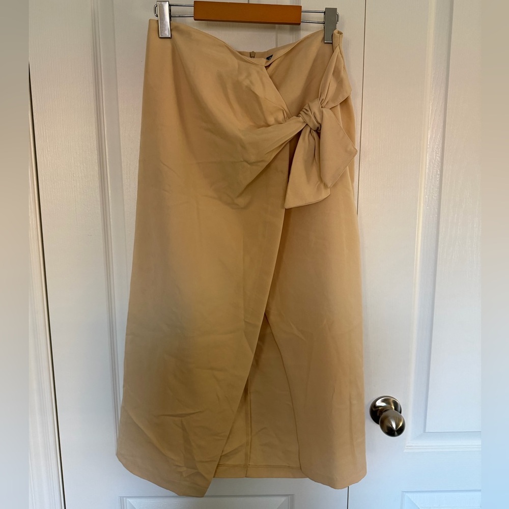 Zara Tan Asymmetrical Skirt with Bow - Size M